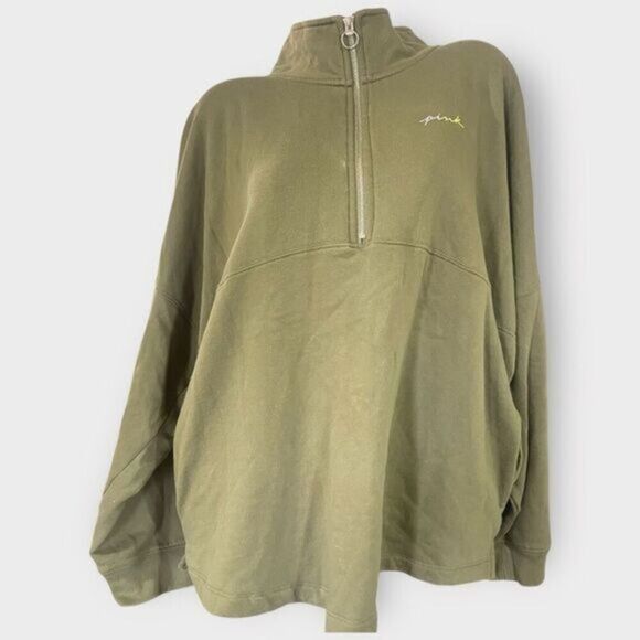 PINK Victoria's Secret Tops - Victoria's Secret PINK XL Varsity 1/2 Zip Pullover Green Ombré Gradient Logo